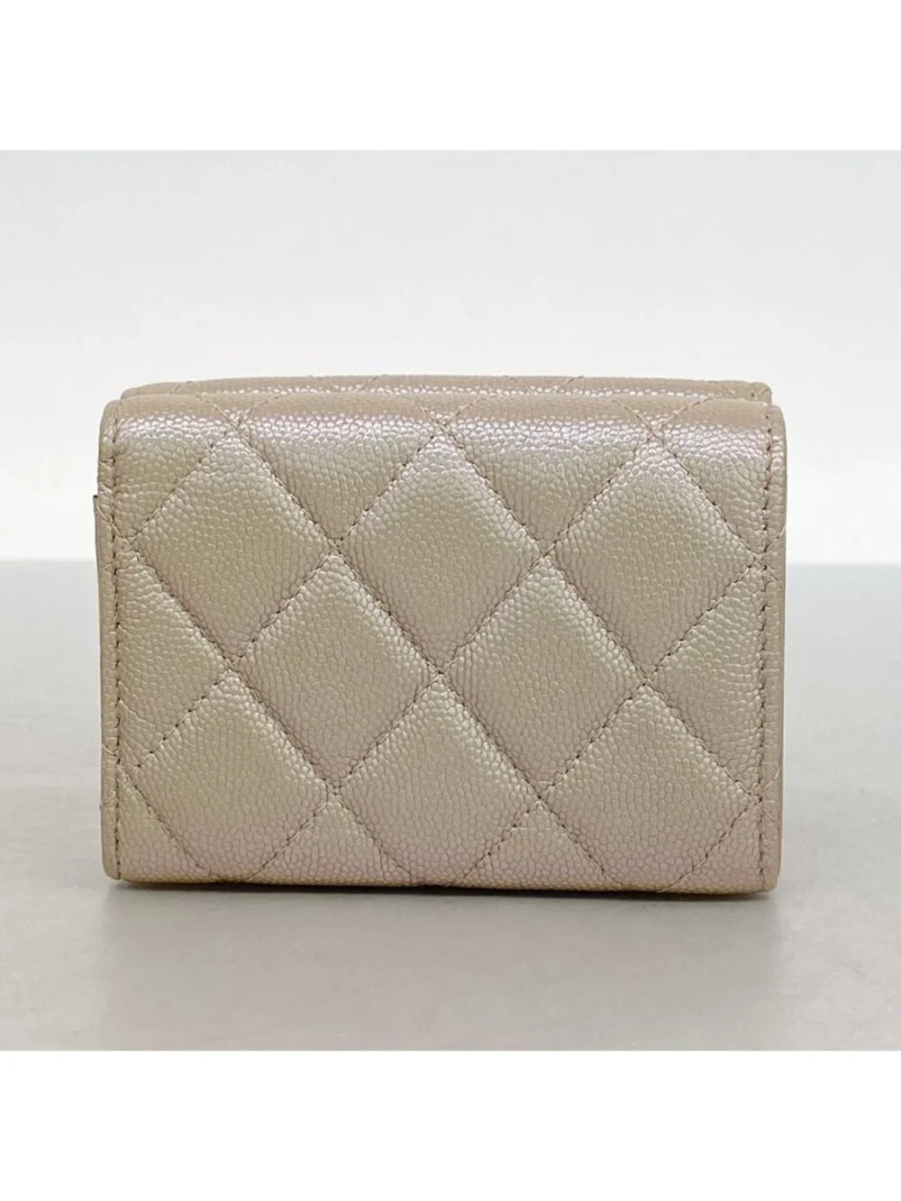 Chanel Trifold Wallet Caviar Leather Metallic Pink Champagne Gold